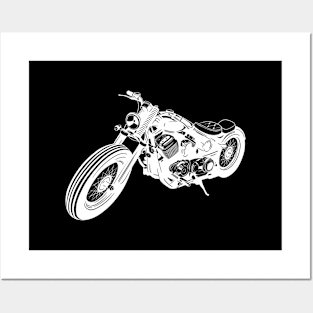 Illustration of stylized black and white motorcycle Posters and Art